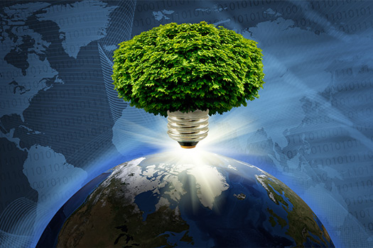 Tekoälyllä tehty kuva jossa maapallon päällä on kirkas vihreä puu