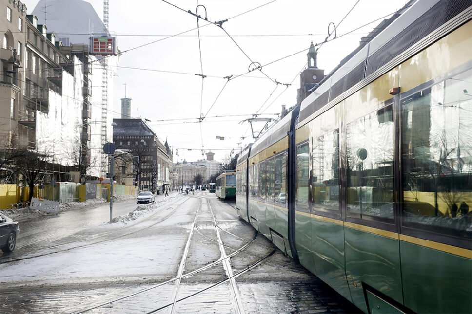 Trams in Helsinki.