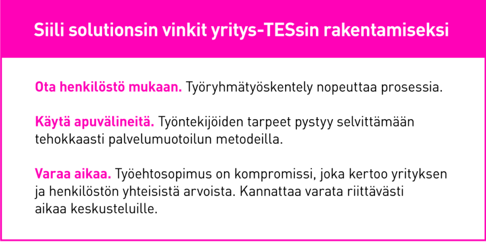 Siili Solutionsin vinkit yrityskohtaisen työehtosopimuksen rakentamiseen.